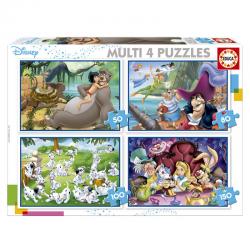 Puzzle Multi Libro de la Selva + Peter Pan + 101 Dalmatas + Alicia en el a¡Pais de las Maravillas Disney 50-80-100-150pzs - Imag