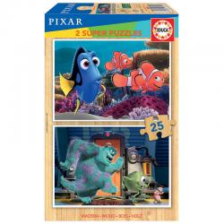 Puzzle Buscando a Nemo + Monstruos S.A Disney Pixar madera 2x25pzs - Imagen 1