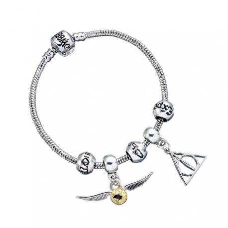 Harry Potter Brazalete Charm Set Deathly Hallows/Snitch/3 Spell Beads (plateado) - Imagen 1