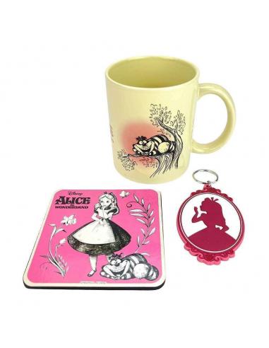 Disney Juego de taza, posavasos y llavero Alice in Wonderland Vintage