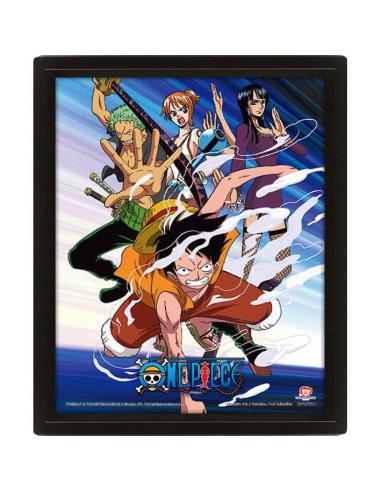 One Piece Póster Efecto 3D Straw Hat Pirates Assault 26 x 20 cm
