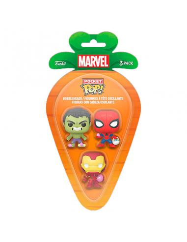 Blister 3 figuras Carrot Pocket POP Marvel Spiderman Hulk Iron Man