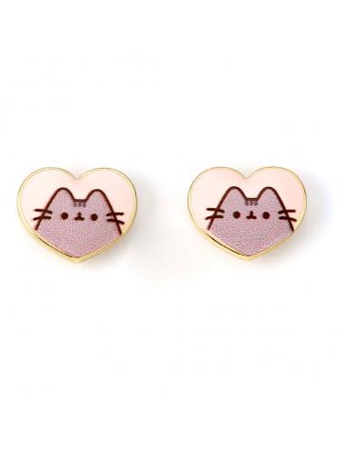 Pusheen Pendientes Stud Pink and Gold Heart