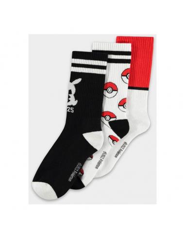 Pokemon Pack de 3 Pares de Calcetines Pikachu Pokeball 43-46