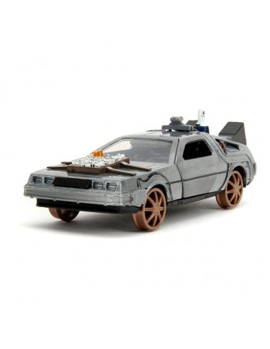 Regreso al Futuro III Réplica Vehículo Diecast Model Hollywood Rides 1/32 DeLorean Time Machine Railroad Wheels