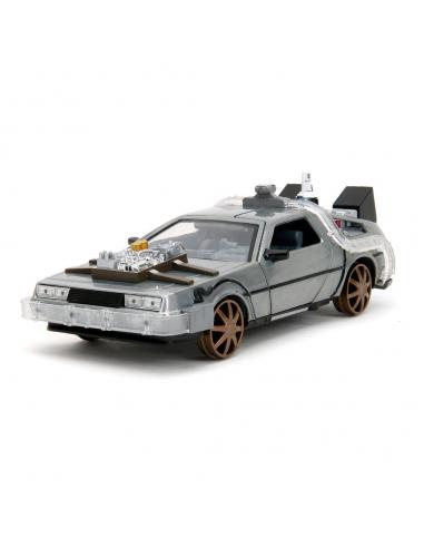 Regreso al Futuro III Réplica Vehículo Diecast Model Hollywood Rides 1/24 DeLorean Time Machine Railroad Wheels
