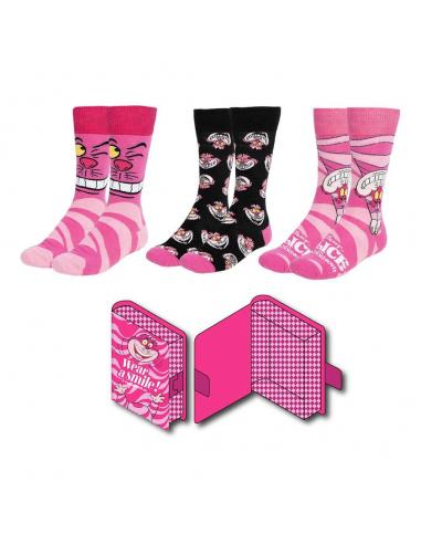 Disney Pack de 3 Pares de calcetines Alicia en el Pais de las Maravillas Gato de Cheshire 36-43