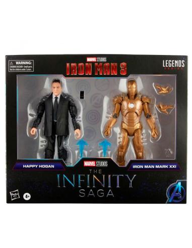 Set 2 figuras Happy Hogan and Iron Man Mark XXI Iron Man 3 The Infinity Saga Marvel 15cm