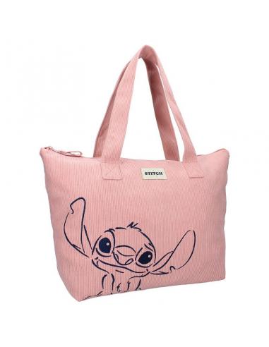 Bolso Shopping Stitch Rosa Loneta Con Cremallera 32x48cm.