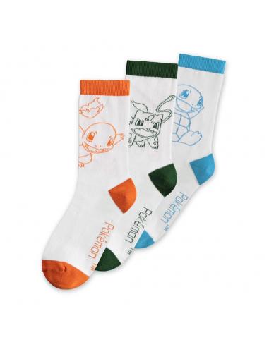 Pokemon Pack de 3 Pares de Calcetines Charmander, Bulbasaur, Squirtle 43-46