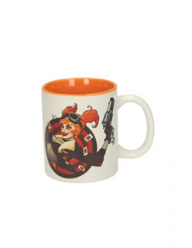 HARLEY QUINN PISTOLA TAZA BLANCA-NARANJA CERAMICA UNIVERSO DC