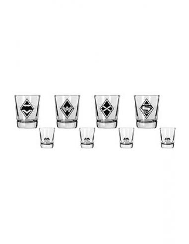 SET 4 MINI VASOS LOGOS BATMAN V SUPERMAN DC