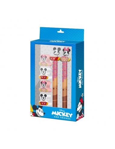 Blister Boligrafo + Lapiz + 4 gomas Mickey &#38; Minnie Disney
