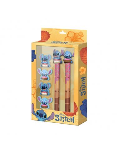 Blister Boligrafo + Lapiz + 4 gomas Stitch Disney