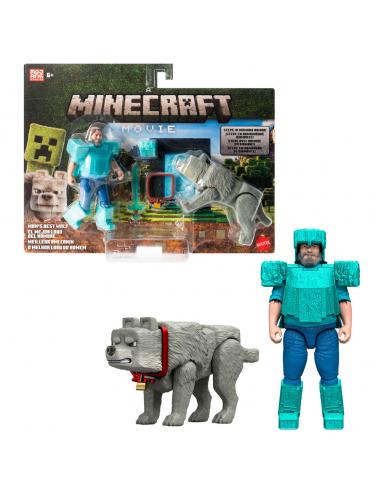 Set 2 figuras Steve &#38; Wolf Minecraft La Pelicula