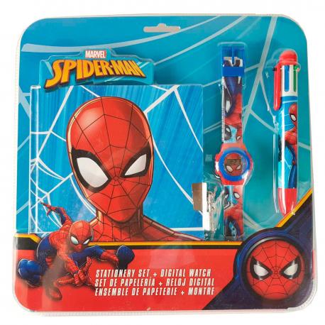 Set reloj digital + boligrafo 6 colores + diario Spiderman Marvel - Imagen 1