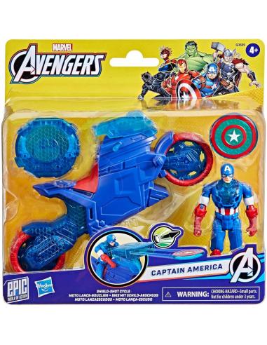 Moto Lanzaescudos + figura Capitan America Los Vengadores Avengers Marvel