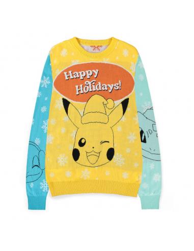 Pokémon sudadera Pikachu, Bulbasaur, Squirtle & Charmender (Christmas Jumper) talla L