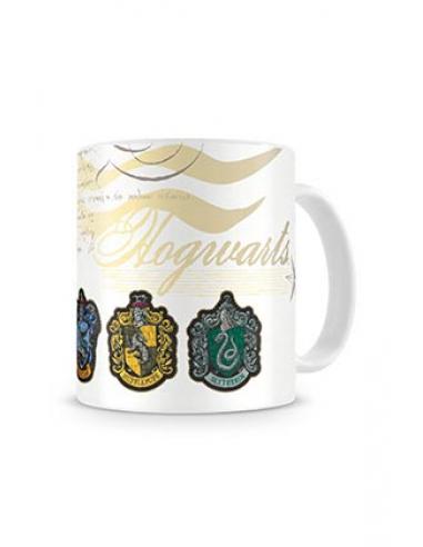 SD TOYS ESCUDOS CASAS HOGWARTS TAZA BLANCA CERAMICA HARRY POTTER