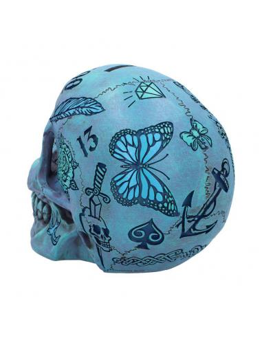 BLUE TATTOO SKULL MONEY BOX