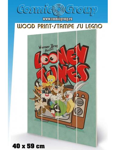 LOONEY TUNES RETRO TV WOOD PRINT