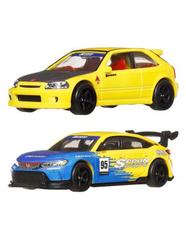 Mattel Hot Wheels Premium Pack de 2 Vehículos Die-Cast Car Culture 1/64 '99 Honda Civic Type R (EK9) & Honda Civic Type R