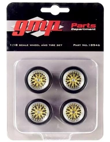 Paquete de 4 llantas y neumáticos Big Red Pro Touring GMP 1/18