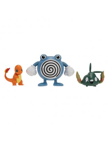 Jazwares Pokémon Pack de 3 Figuras First Partner Battle Figure Set Charmander, Trubbish & Poliwhirl