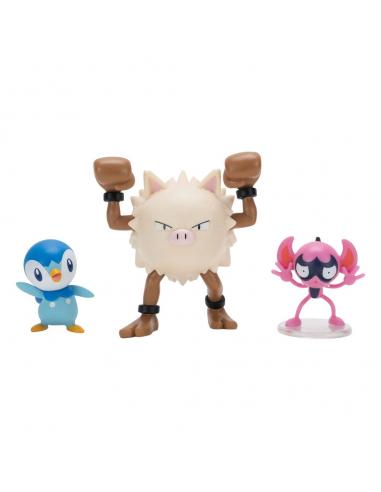 Jazwares Pokémon Pack de 3 Figuras First Partner Battle Figure Set Impidimp, Piplup & Primape