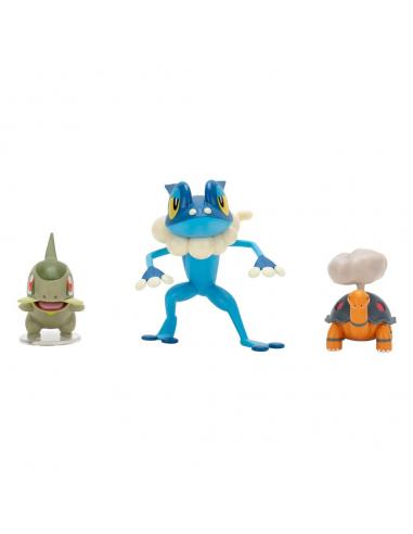 Jazwares Pokémon Pack de 3 Figuras First Partner Battle Figure Set Torkoal, Axew & Frogadier