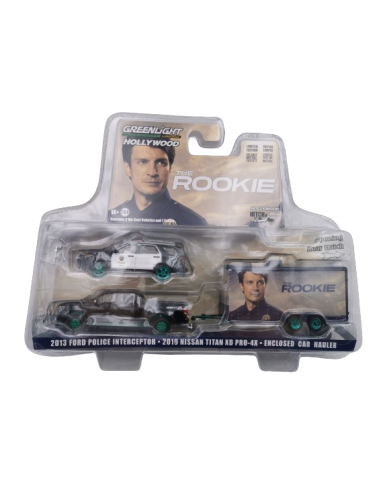 Coche de metal en miniatura Nissan Titan Pro-4X + Ford Police Interceptor Utility (2013) versión greenmachine 1/64