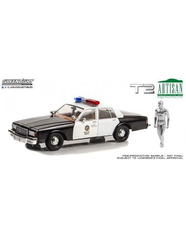 Coche de metal en miniatura Chevrolet Caprice de la pelicula "Terminator 2" con figura T-1000 (1987) Greenlight escala 1/18