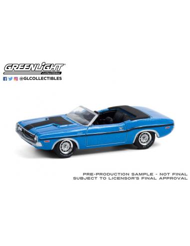 Coche de metal en miniatura Dodge Challenger Convertible - B5 Blue with Black Stripes Greenlight 1/64