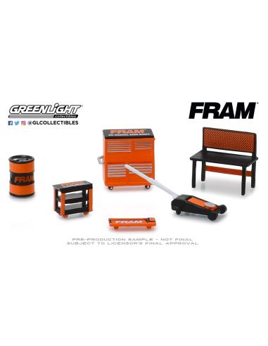 Coche de metal en miniatura Conjunto de herramientas GL Muscle de "Filtros de aceite Fram" Greenlight 1/64