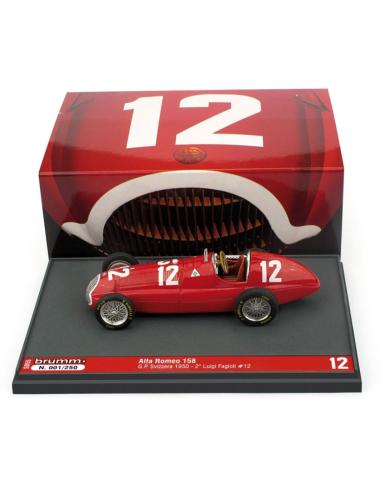 Coche de metal en miniatura Alfa Romeo 158 "GP. Suiza" nº 12 Luigi Fagioli (1950) Brumm 1/43