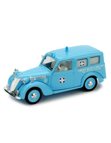 Coche de metal en miniatura Fiat 1100 Autoambulanza "Centenario Croce Bianca Milano" (1950) Brumm 1/43