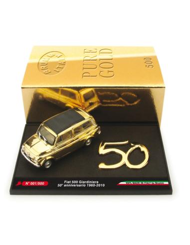 Coche de metal en miniatura Fiat 500 Giardiniera "Lingotto d`oro 50 anni" (1960-2010) Brumm 1/43