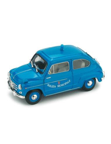 Coche de metal en miniatura Fiat 600D "Polizia Municipale Roma" (1960) Brumm R456 escala 1/43