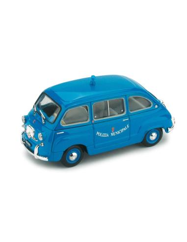 Coche de metal en miniatura Fiat 600D Multipla "Polizia Municipale Roma" (1964) Brumm R457 escala 1/43