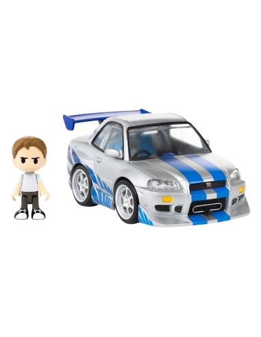 Takara Tomy Fast & Furious vehículo con minifigura Q-Village Nissan Skyline GT-R (R34) 9 cm