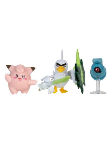 Figuras de los Pokémon Clefairy, Beldum y Sirfetch'd