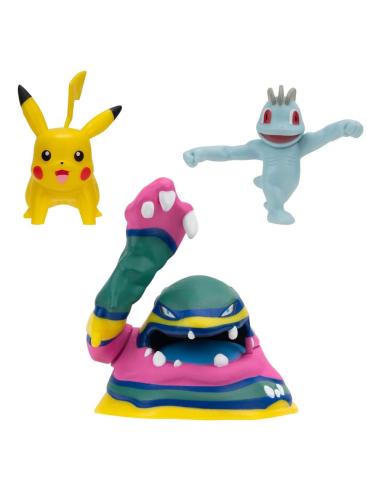 Figuras de Pokémon: Machop, Pikachu y Muk de Alola