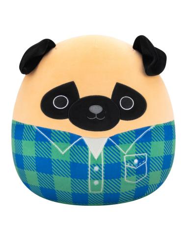 Peluche Squishmallow de pug con camisa de franela