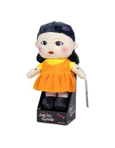 Caja con peluche de la muñeca de El juego del calamar