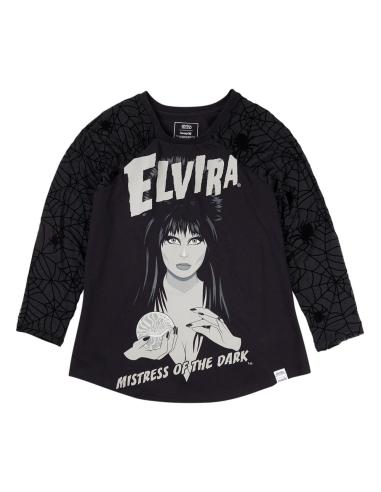 Loungefly Elivira by Loungefly Tee Camiseta Unisex Shirred Raglan talla L