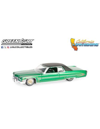 Coche de metal en miniatura Cadillac Coupe DeVille – Green and Gold Lowriders Series 5 (1971) Greenlight 1/64