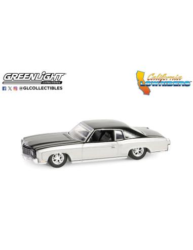 Coche de metal en miniatura Chevrolet Monte Carlo – Silver and Black Lowriders Series 5 (1972) Greenlight 1/64