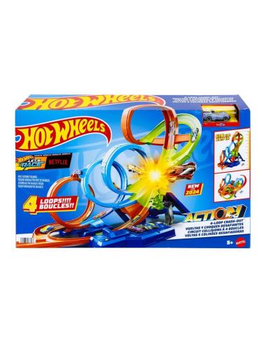 MATTEL Pista Colision 4 Loopings Hot Wheels Action