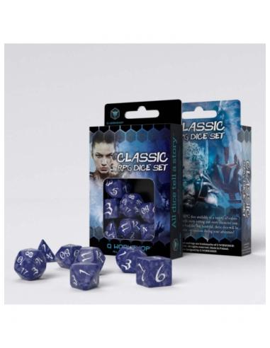 Dados de rol Clásico en cobalto y blanco (7 unidades) - Q Workshop
