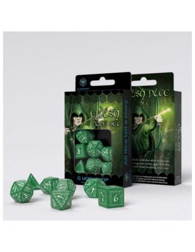 Dados Élficos en Verde y Blanco (7 unidades) - Q Workshop